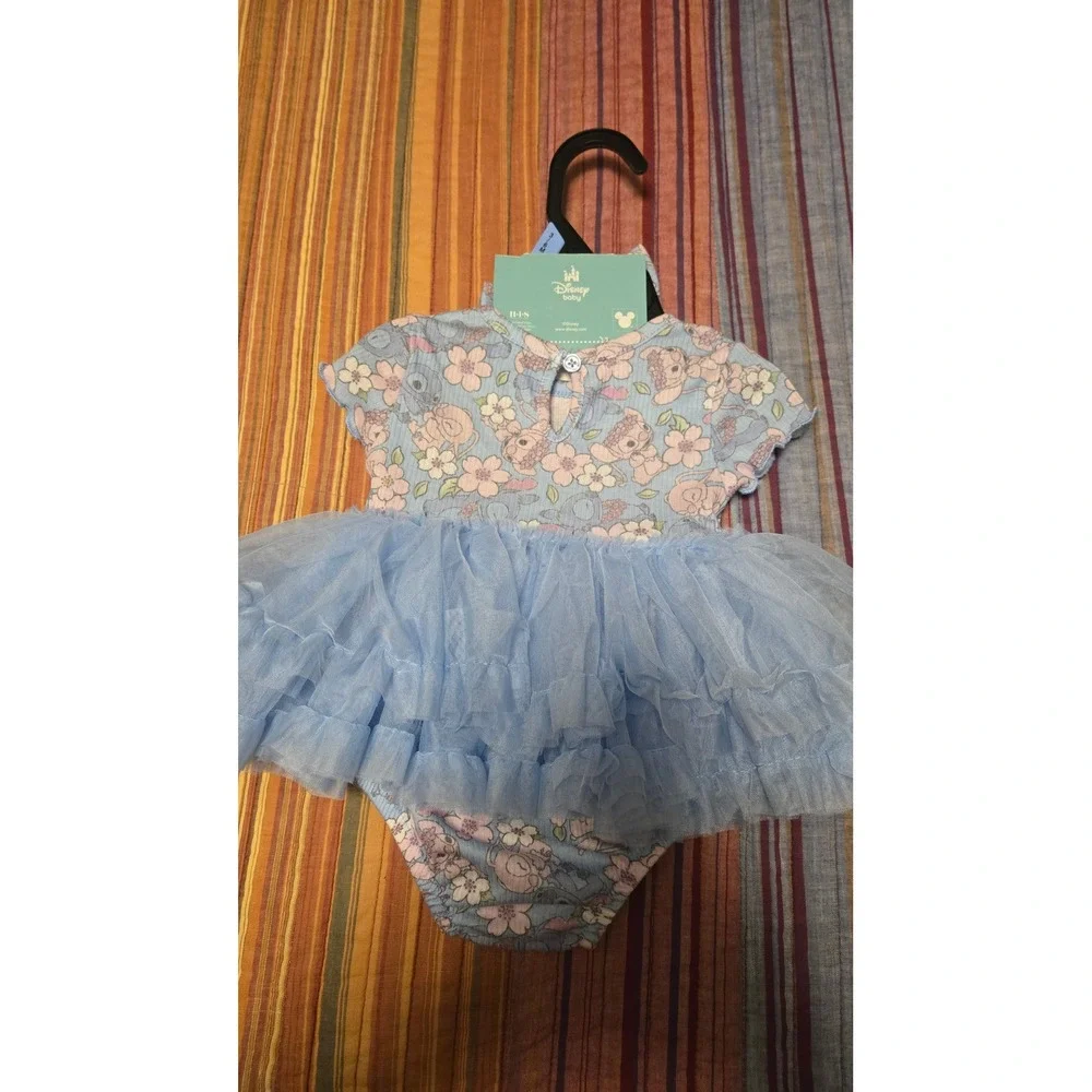Disney Baby Stitch Angel Blue Tutu Bodysuit Headband Set 3-6M Floral NWT